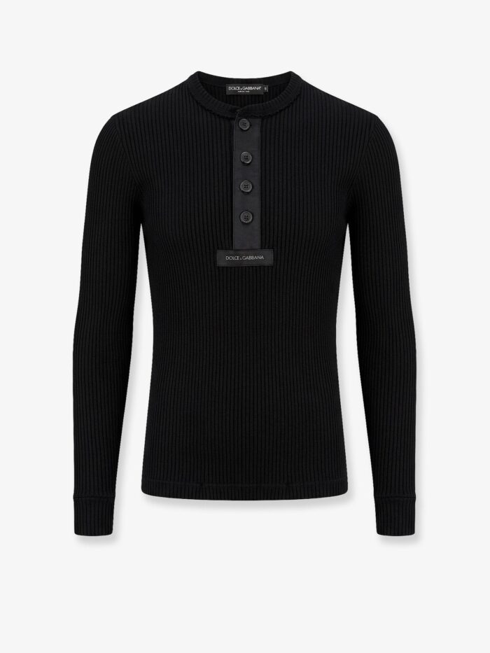 dolce & gabbana ribbed cotton sweater with metal logo on the front Dolce & Gabbana Ribbed Cotton Sweater With Metal Logo On The Front