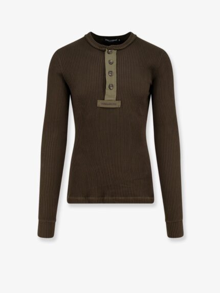 Dolce & Gabbana Ribbed Cotton Sweater With Metal Logo On The Front