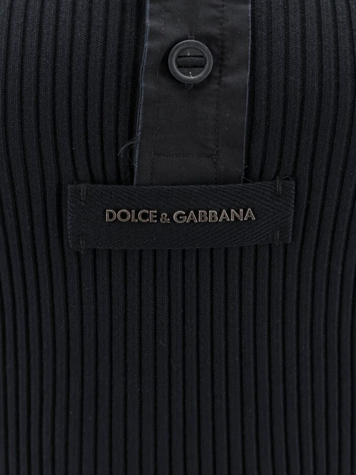 Dolce & Gabbana Ribbed Cotton Sweater With Metal Logo On The Front