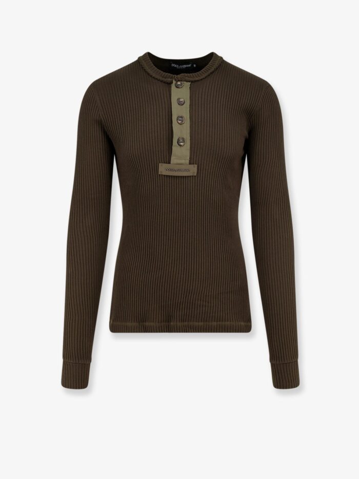 Dolce & Gabbana Ribbed Cotton Sweater With Metal Logo On The Front