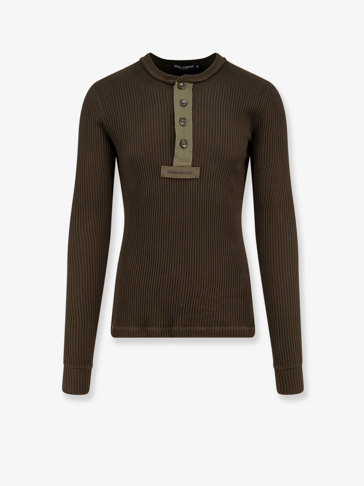Dolce & Gabbana Ribbed Cotton Sweater With Metal Logo On The Front
