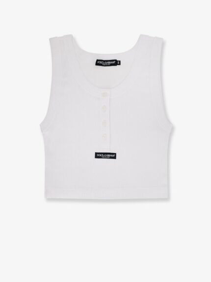Dolce & Gabbana Ribbed Cotton Tank Top With Front Logo Patch