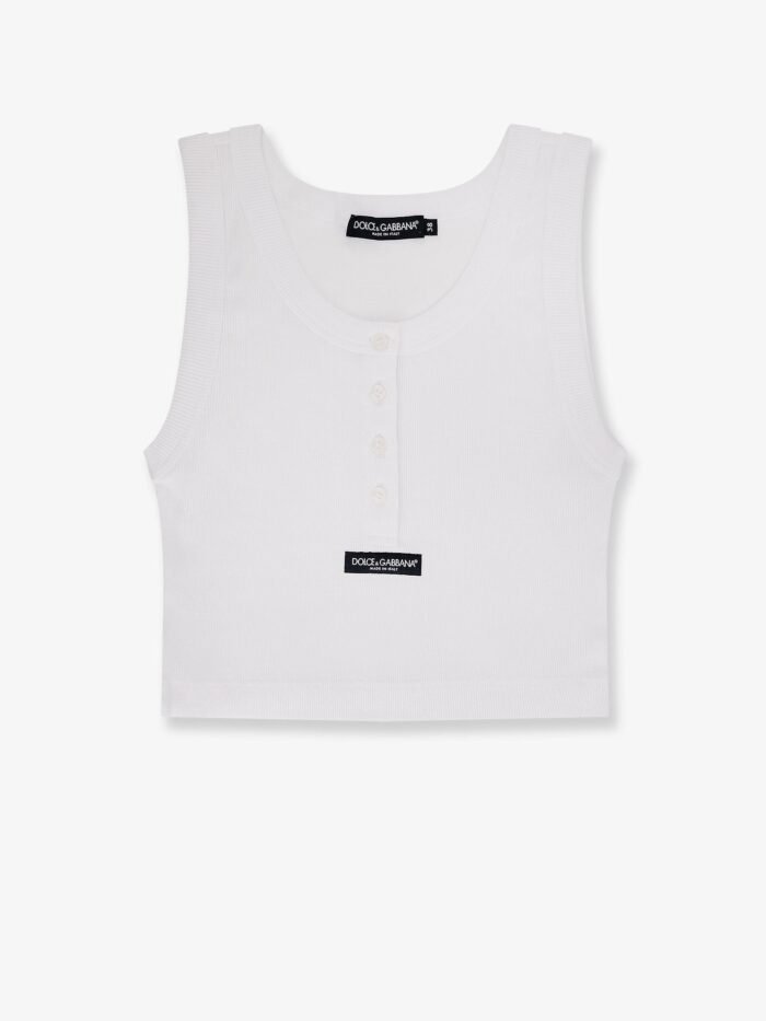 dolce & gabbana ribbed cotton tank top with front logo patch Dolce & Gabbana Ribbed Cotton Tank Top With Front Logo Patch