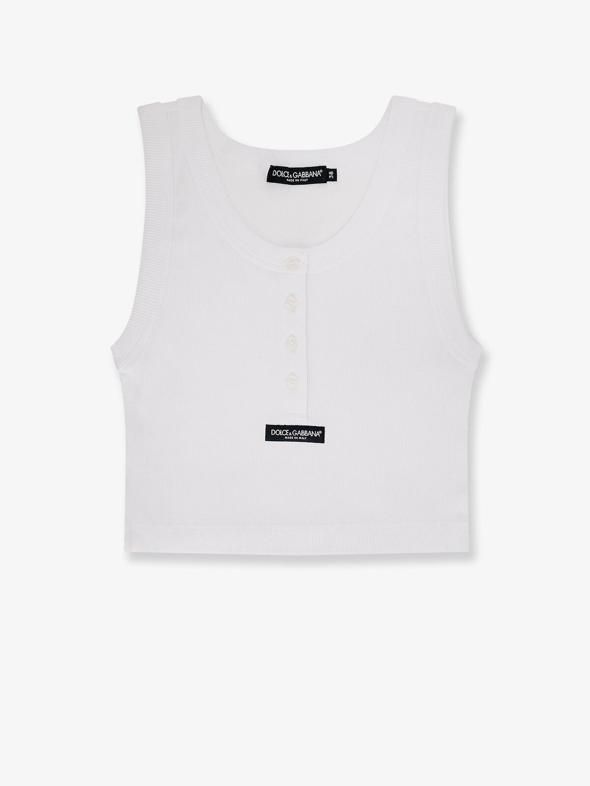 Dolce & Gabbana Ribbed Cotton Tank Top With Front Logo Patch