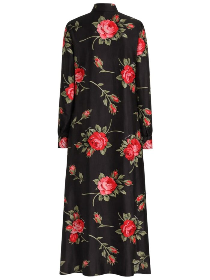Dolce & Gabbana ROSE BOUQUET PRINT TWILL LONG DRESS