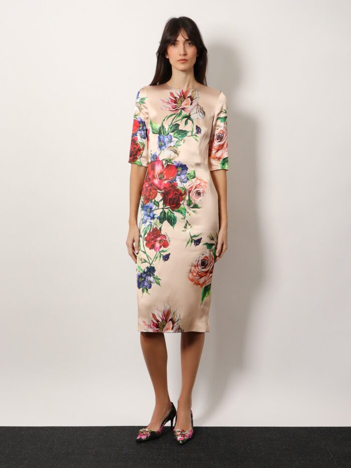 Dolce & Gabbana Satin Dress With Iconic Floral Print