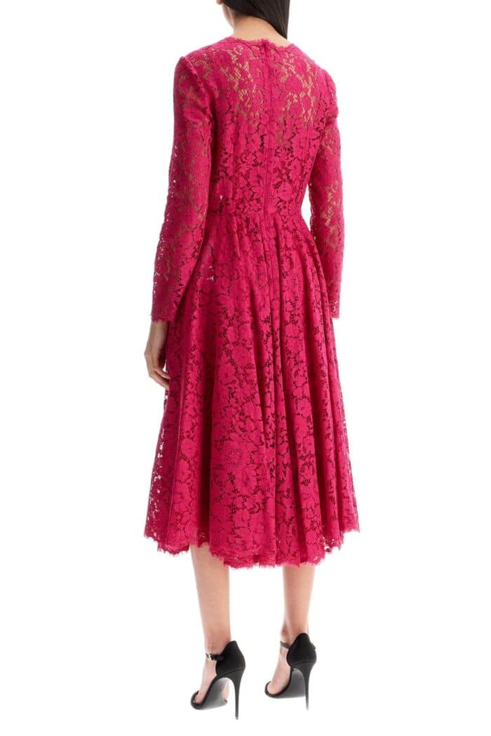 DOLCE & GABBANA Shocking Pink Floral Lace Midi Dress