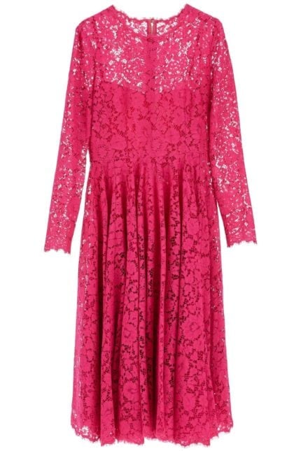 DOLCE & GABBANA Shocking Pink Floral Lace Midi Dress