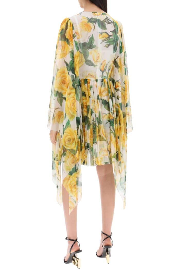 DOLCE & GABBANA 'short Silk Chiffon Dress With Yellow Rose Print'