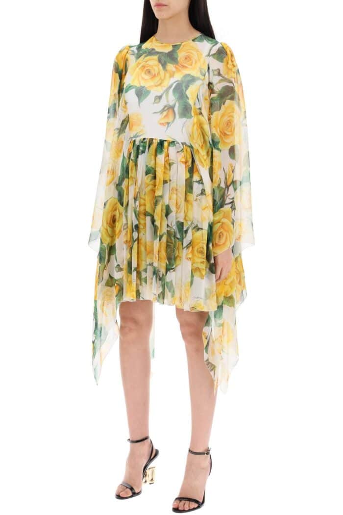 DOLCE & GABBANA 'short Silk Chiffon Dress With Yellow Rose Print'