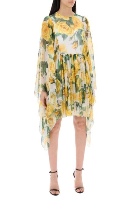 DOLCE & GABBANA 'short Silk Chiffon Dress With Yellow Rose Print'