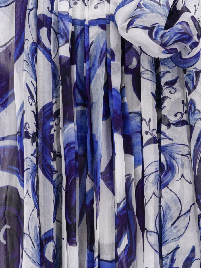 Dolce & Gabbana Silk Long Dress With Maiolica Print