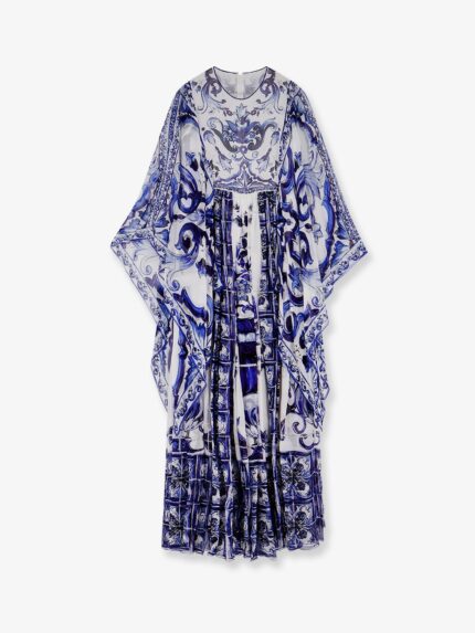 Dolce & Gabbana Silk Long Dress With Maiolica Print