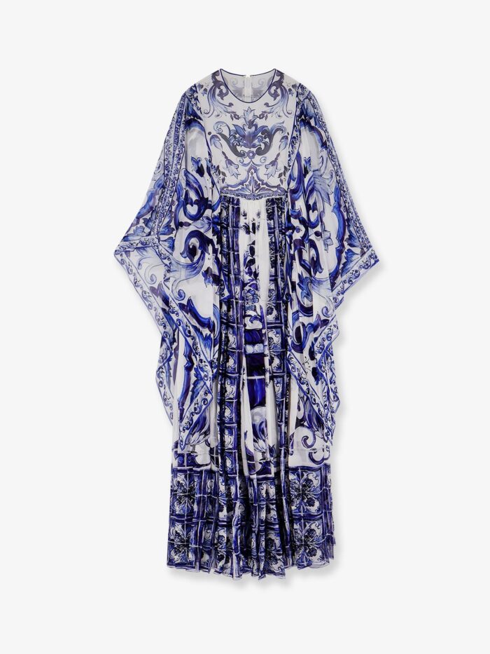 dolce & gabbana silk long dress with maiolica print Dolce & Gabbana Silk Long Dress With Maiolica Print