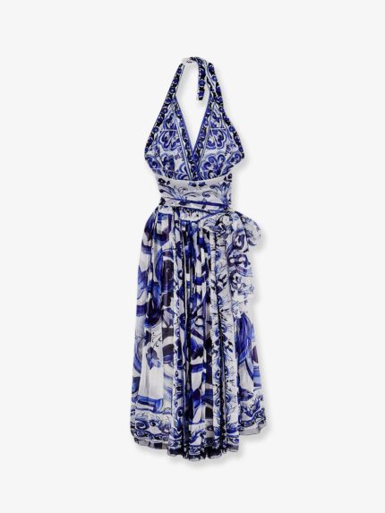 Dolce & Gabbana Silk Long Dress With Maiolica Print