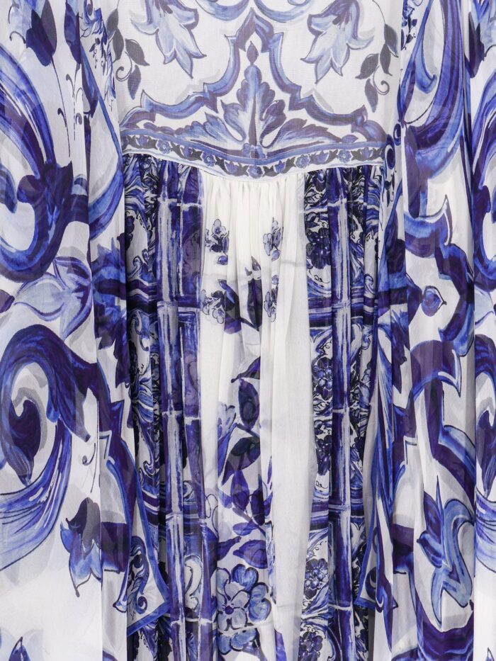 Dolce & Gabbana Silk Long Dress With Maiolica Print