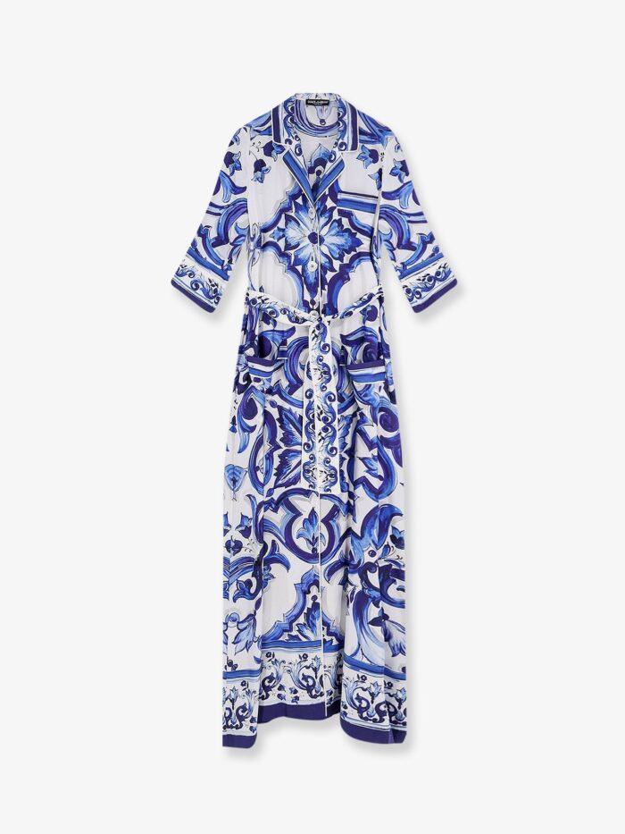 dolce & gabbana silk long dress with maiolica print Dolce & Gabbana Silk Long Dress With Maiolica Print
