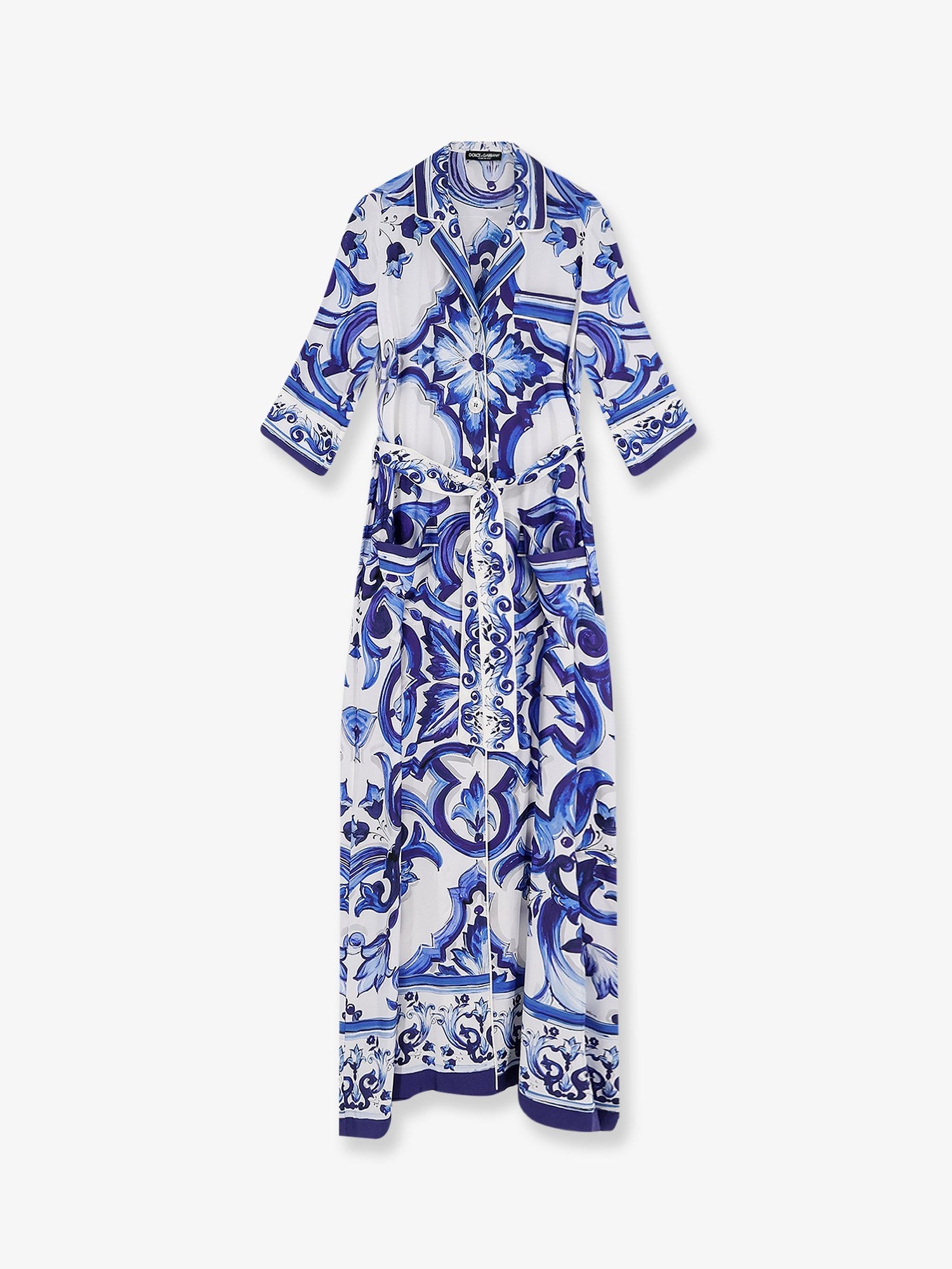 Dolce & Gabbana Silk Long Dress With Maiolica Print