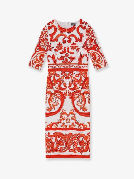 Dolce & Gabbana Silk Long Dress With Maiolica Print