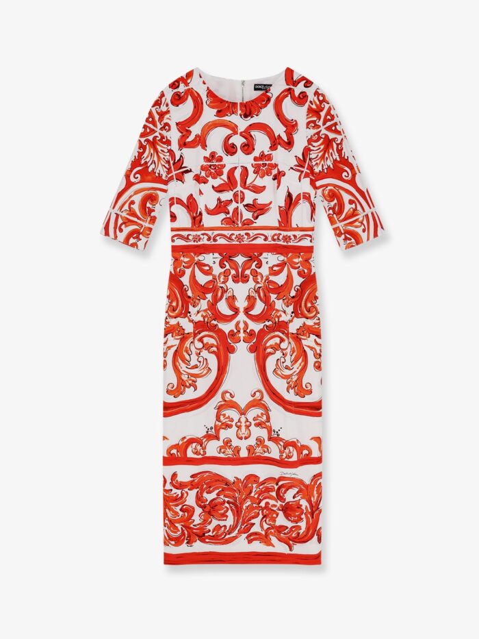 Dolce & Gabbana Silk Long Dress With Maiolica Print