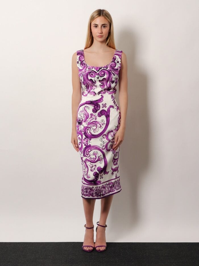 Dolce & Gabbana Silk Midi Pencil Dress With Maiolica Print