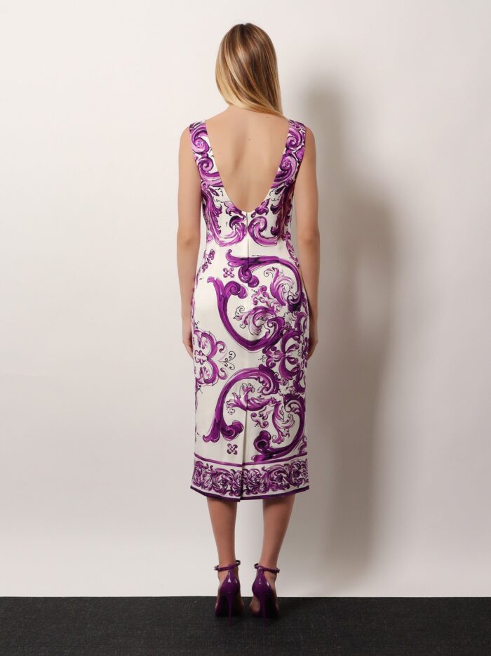 Dolce & Gabbana Silk Midi Pencil Dress With Maiolica Print