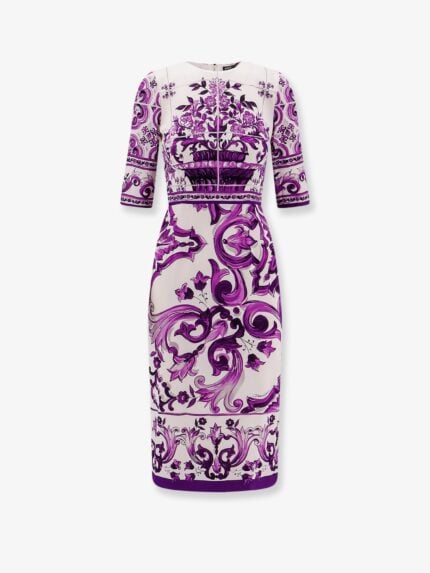 Dolce & Gabbana Silk Midi Pencil Dress With Maiolica Print