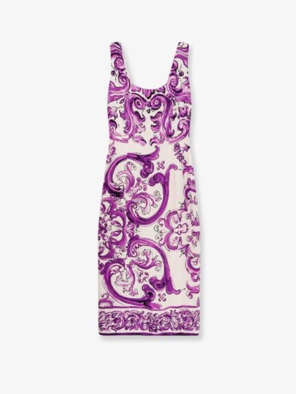 Dolce & Gabbana Silk Midi Pencil Dress With Maiolica Print