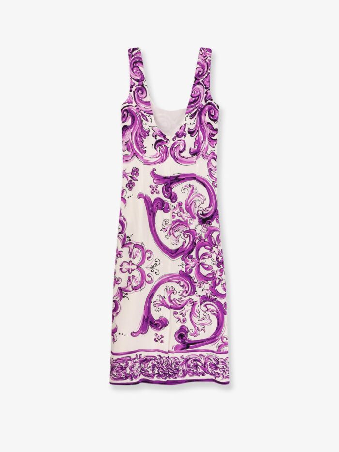 Dolce & Gabbana Silk Midi Pencil Dress With Maiolica Print
