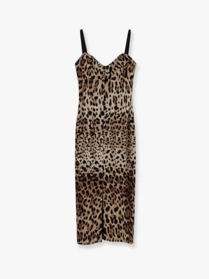 Dolce & Gabbana Stretch Fabric Long Dress With Animal Print