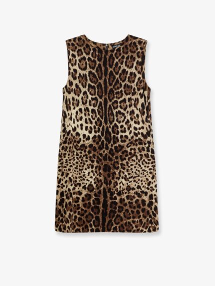 Dolce & Gabbana Stretch Silk Dress With Leopard Print