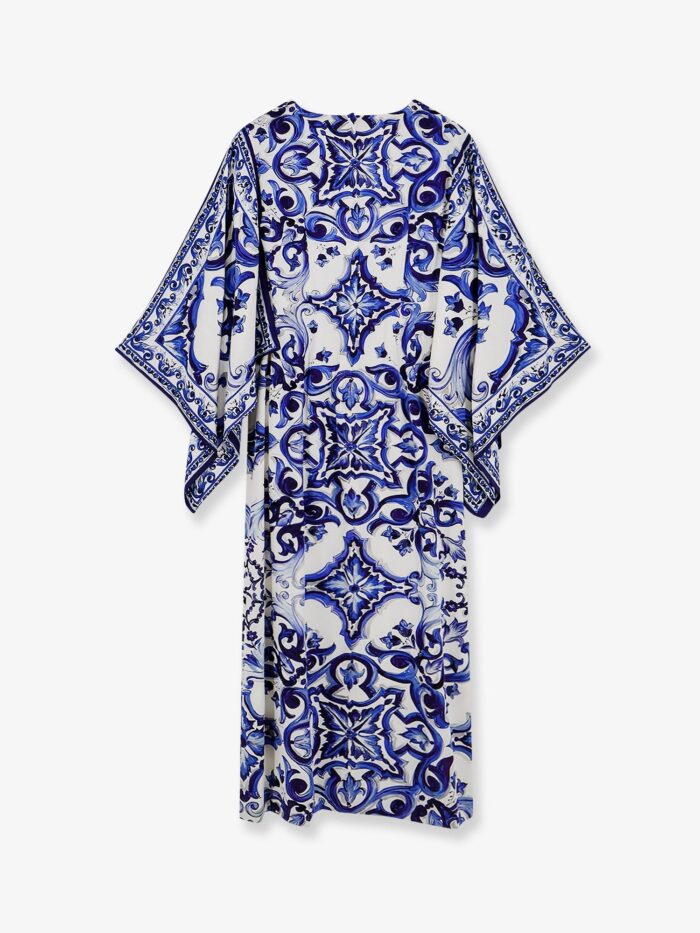 Dolce & Gabbana Stretch Silk Long Dress With Maiolica Print