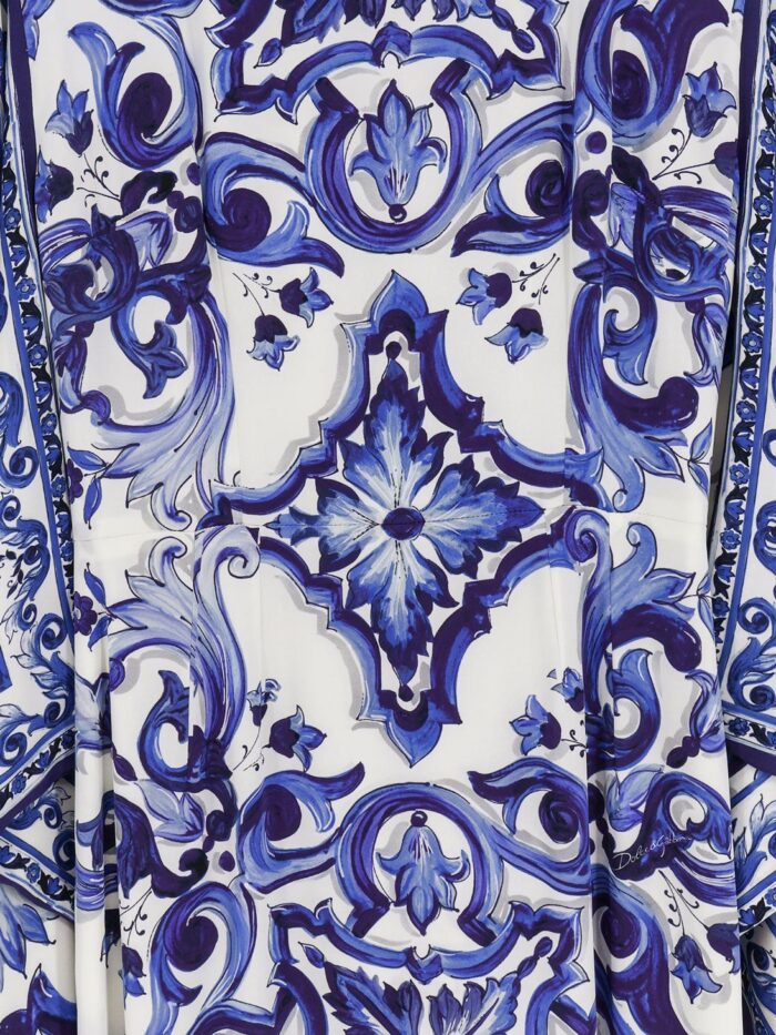 Dolce & Gabbana Stretch Silk Long Dress With Maiolica Print