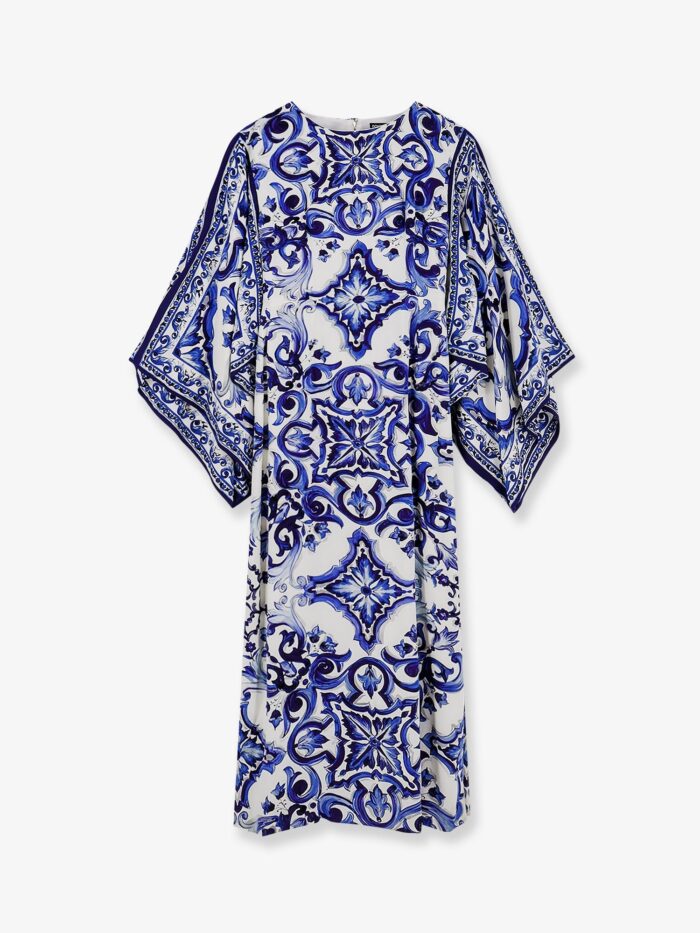 Dolce & Gabbana Stretch Silk Long Dress With Maiolica Print