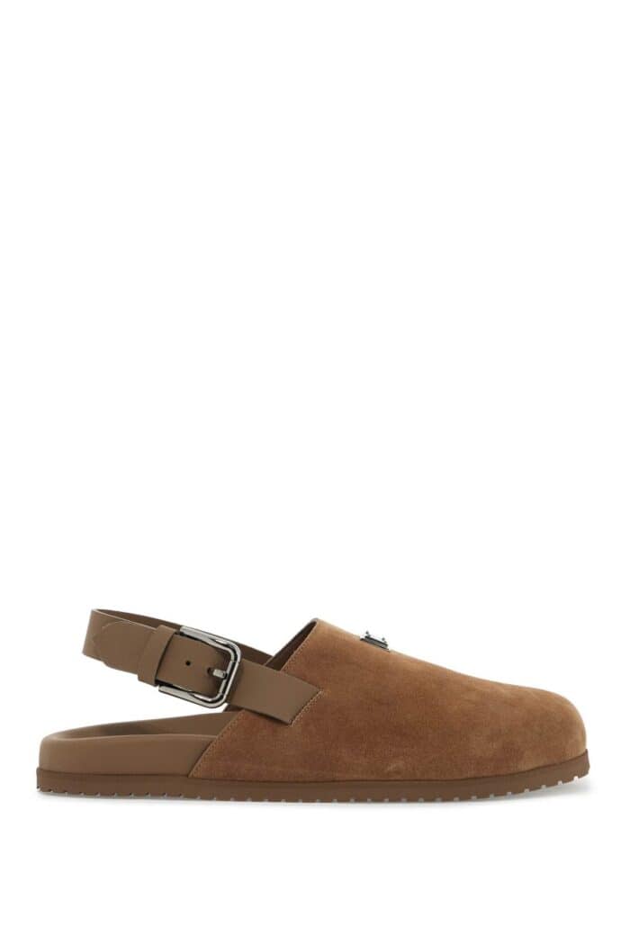 dolce & gabbana suede leather clogs with logo plate DOLCE & GABBANA Suede Leather Clogs With Logo Plate