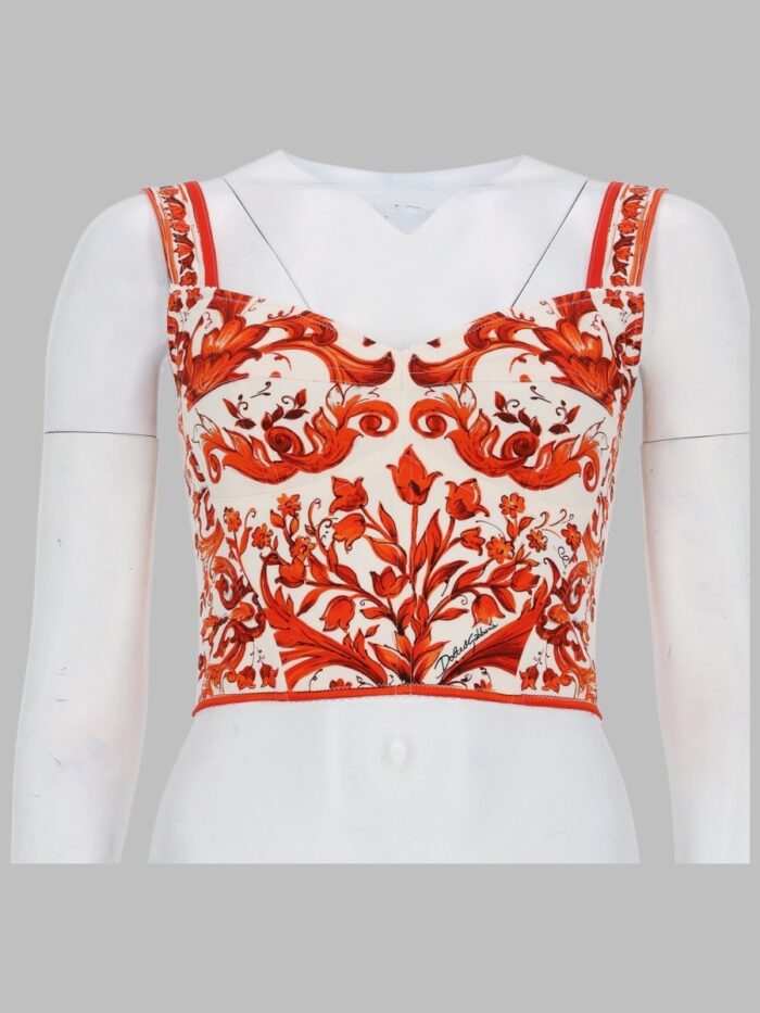 Dolce & Gabbana TOP BUSTIER IN CHARMEUSE STAMPA MAIOLICA