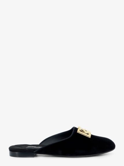 Dolce & Gabbana Velvet Sabot With Metal DG Logo