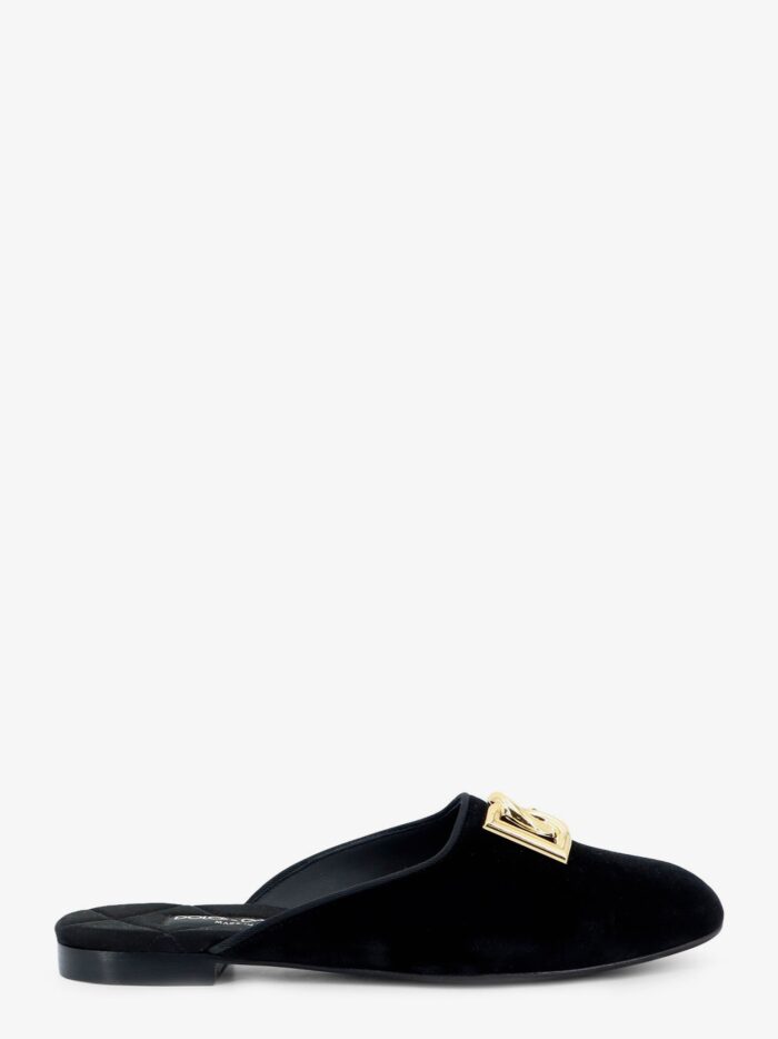 dolce & gabbana velvet sabot with metal dg logo Dolce & Gabbana Velvet Sabot With Metal DG Logo
