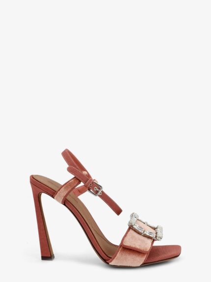 Dolce & Gabbana Velvet Sandals With Rhinestone Detail On The Front