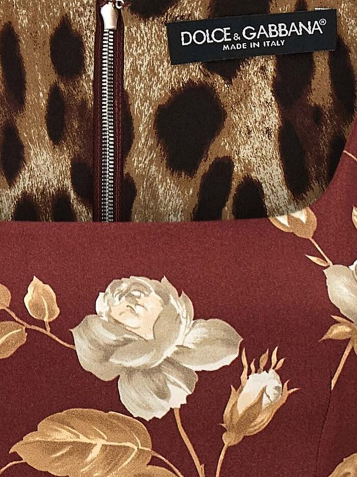 Dolce & Gabbana Vintage Rose Print Satin Midi Pencil Dress