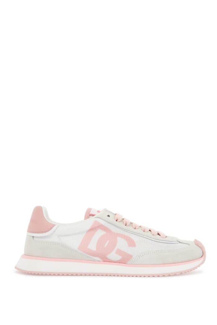 DOLCE & GABBANA White And Pink Dg Logo Sneakers