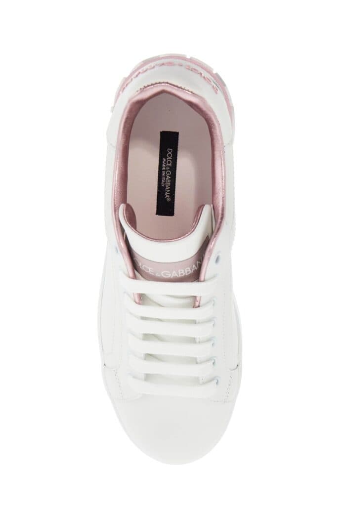 DOLCE & GABBANA White And Pink Low-top Sneakers For Women In Calfskin