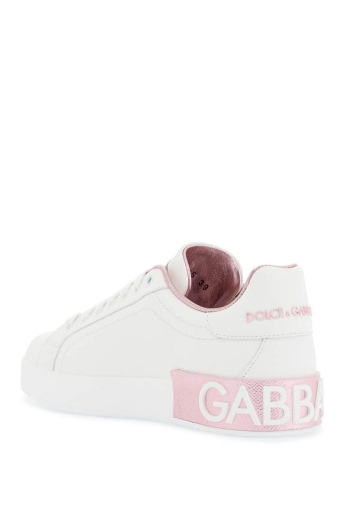 DOLCE & GABBANA White And Pink Low-top Sneakers For Women In Calfskin