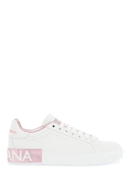 DOLCE & GABBANA White And Pink Low-top Sneakers For Women In Calfskin