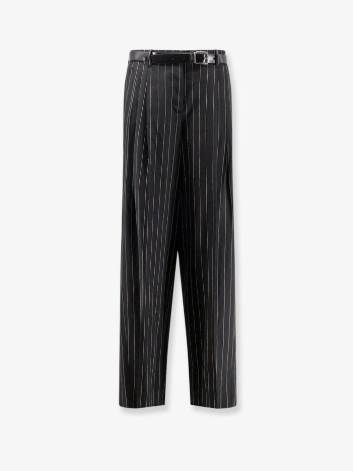 dolce & gabbana wool and linen blend trousers with pinstripe pattern Dolce & Gabbana Wool And Linen Blend Trousers With Pinstripe Pattern