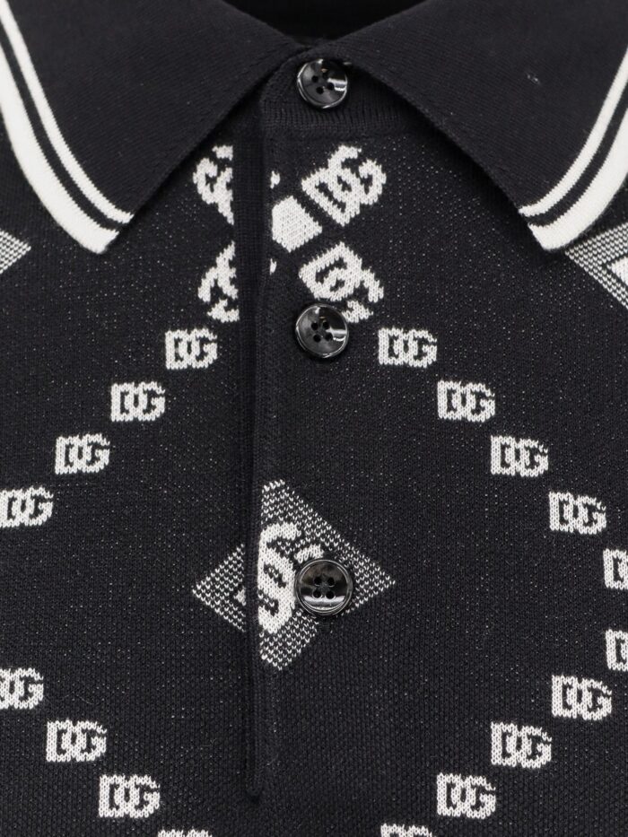 Dolce & Gabbana Wool And Silk Polo Shirt With Logo Monogram