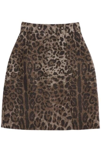 Dolce & Gabbana Wool Jacquard Skirt With Leopard Motif