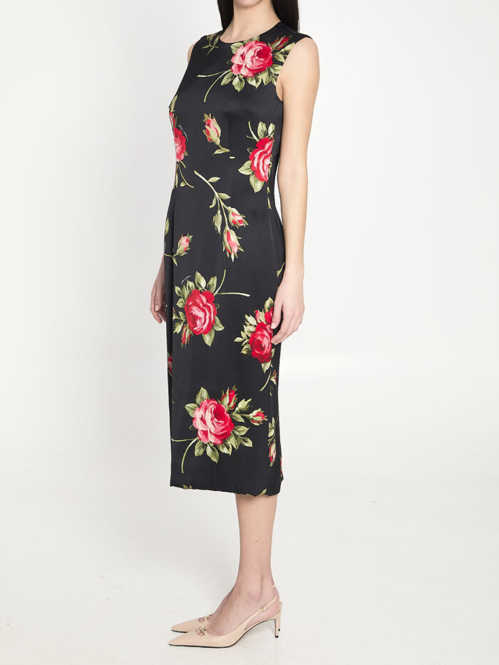 Dolce&gabbana Bouquet Rose print satin midi dress