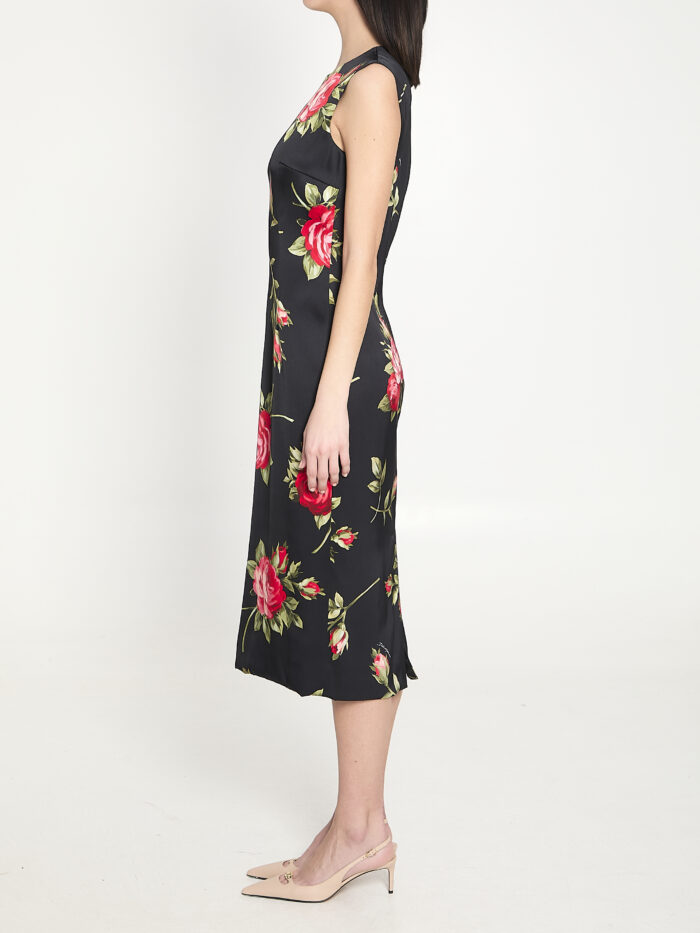 Dolce&gabbana Bouquet Rose print satin midi dress