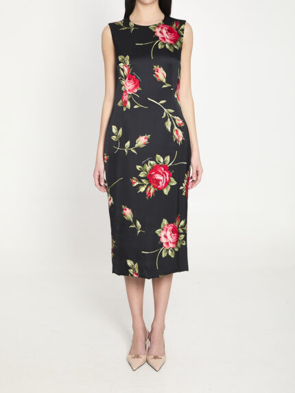 Dolce&gabbana Bouquet Rose print satin midi dress